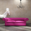 Vintage antique tufted modern classic sofa, grunge wall, horse