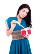 woman opening a present