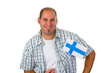 Foto: Junger Mann mit finnischer Nationalfahne Junger Mann mit finnischer Nationalfahne