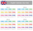 2013-2016 Type-1 English Calendar Sun-Sat on white background