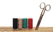 tools for needlework colorful threads and scissors
