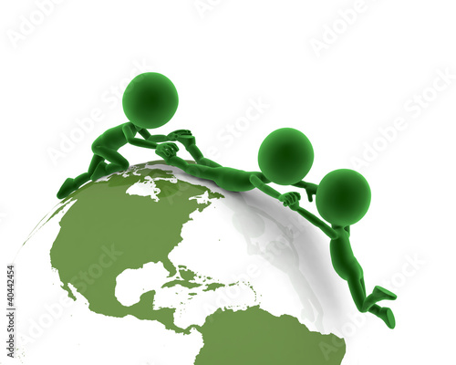 Illustration: Earth globe and conceptual people together Earth globe and conceptual people together