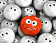 Happy smiling emoticon face among others