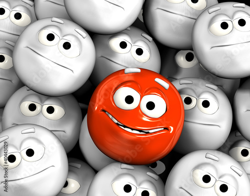 Illustration: Happy smiling emoticon face among others Happy smiling emoticon face among others