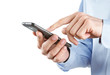 Photo: Close up of man using smart phone isolated on white background Close up of man using smart phone isolated on white background