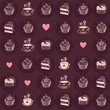 Line pattern with desserts, coffee and hot cacao