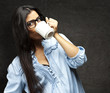 woman drinking coffee