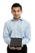 Salesman holding a product or other object Salesman holding a product or other object