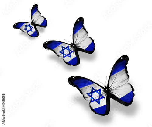 Illustration: Three Israeli flag butterflies, isolated on white Three Israeli flag butterflies, isolated on white