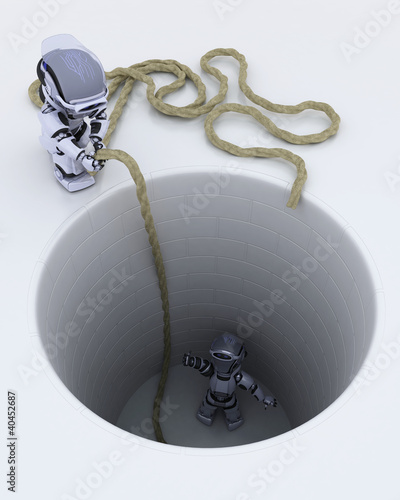Illustration: robot stuck in a hole metaphor robot stuck in a hole metaphor