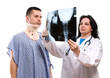 Caucasian female doctor looking at neck x-ray isolated