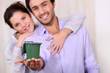 Man holding recycling bin
