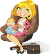 Vector: Business mom with baby boy in an office chair Business mom with baby boy in an office chair