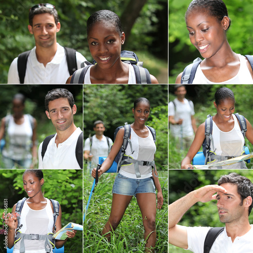 Photo: Collage of man and woman hiking Collage of man and woman hiking