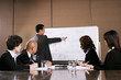 A man doing presentation while the others concentrating. 