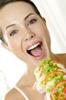 Woman having her breakfast.