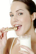 Woman having breakfast.