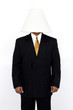 Businessman with a lamp covering his head.