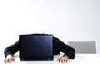 Businessman sleeping on an opened briefcase.
