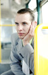 Businessman daydreaming in the train.