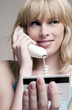Woman calling the credit card centre.