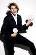 Businessman throwing compact discs.