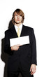 Businessman holding a blank piece of paper.