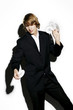 Businessman throwing compact discs.