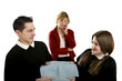 Teacher watching her students fighting over her lecture notes.