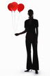 Silhouette of businesswoman holding balloons.
