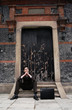 Businessman sitting on the stairs thinking.