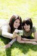 Mother and daughter taking picture together