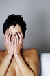 Topless woman in shock