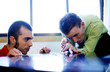 Businessmen playing self-made pool