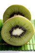 Two halves of kiwi fruit.