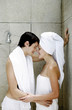 Couple sharing intimate moment in the bathroom