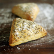 Close up of the triangular pastry on table