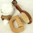 Body brush, wooden massager and cotton balls