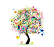 Happy holiday, funny tree with balloons