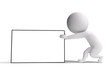 3d human pulls an advertising billboard on white background