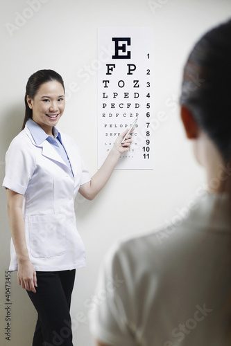 Photo: Female doctor testing her patient's eyesight Female doctor testing her patient's eyesight