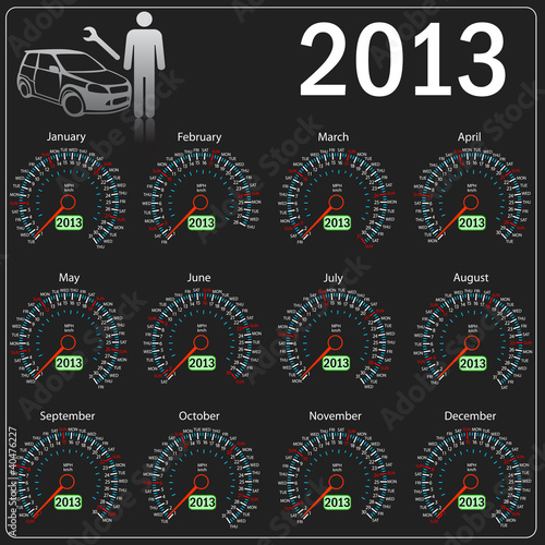 Vektor: 2013 year сalendar speedometer car in vector. 2013 year сalendar speedometer car in vector.