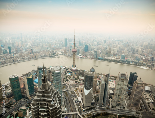 Photo: panoramic view of shanghai at dusk panoramic view of shanghai at dusk