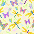 seamless pattern with butterflies and dragonflies