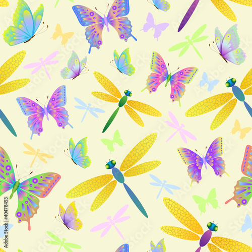 Vector: seamless pattern with butterflies and dragonflies seamless pattern with butterflies and dragonflies