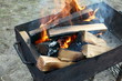Burning wood in a brazier