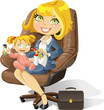 Vector: Business mom with baby girl in an office chair Business mom with baby girl in an office chair