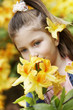 Girl with blossoms of rhododendron