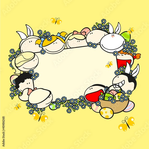 Vector: Easter frame with kids Easter frame with kids