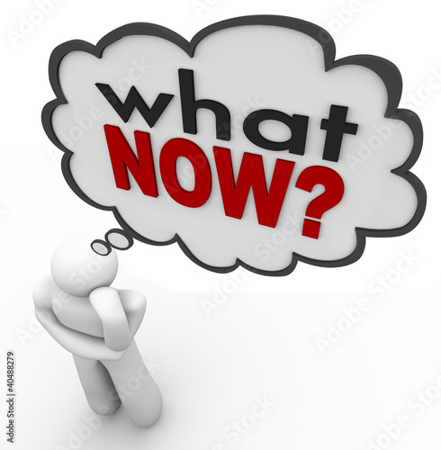 Illustration: What Now Thought Cloud Thinking Person Words Question What Now Thought Cloud Thinking Person Words Question